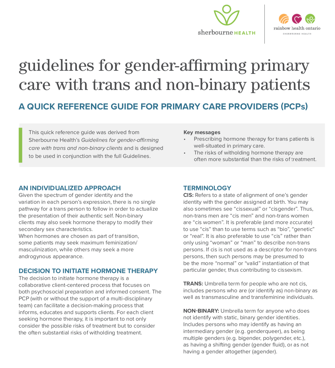 front cover of Quick reference guide for hormone therapy for trans patients