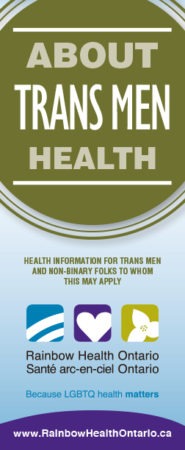 brochure cover with text "about trans men health"
