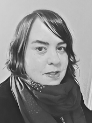black and white photo of Alison Terpenning, Communications Officer