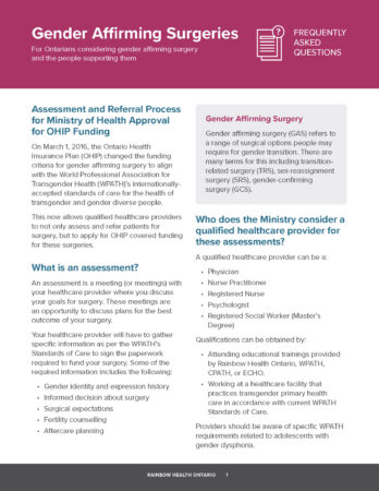 Gender Affirming Surgeries: Frequently Asked Questions | Rainbow Health Ontario