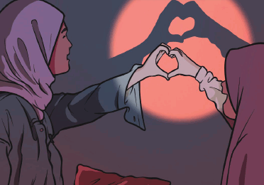 illustration of a parent and child holding their hands up to make a reflection of a heart