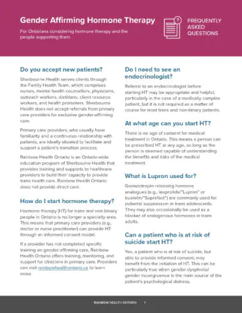 Gender Affirming Hormone Therapy FAQ | Rainbow Health Ontario