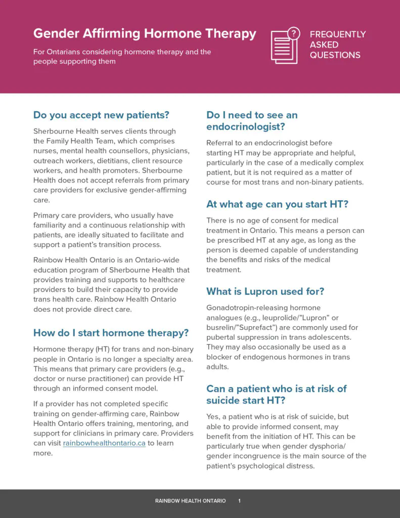 Gender Affirming Hormone Therapy FAQ | Rainbow Health Ontario
