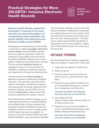 Rainbow Health Ontario | Practical Strategies for More 2SLGBTQ+ Inclusive Electronic Health Records